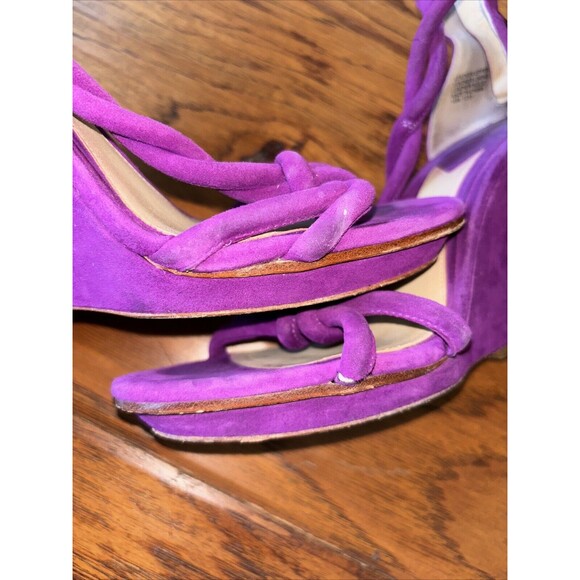 Brian Atwood Priscilla Purple Wedge Heels Leather 7.5 Straps Zip Peep Toe - Picture 11 of 11
